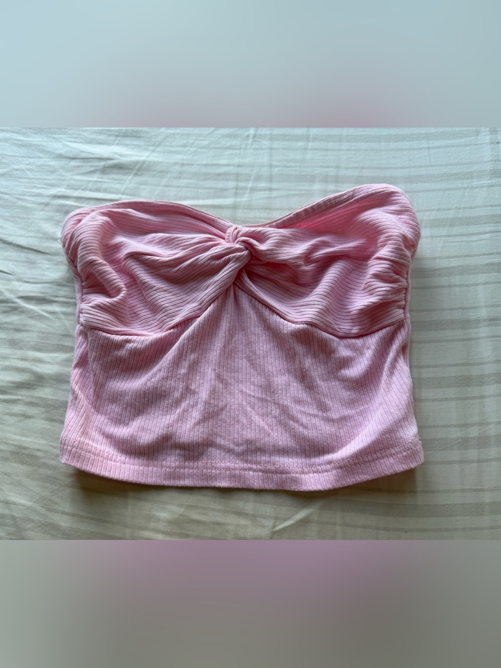 SHEIN Light Pink Twisted Strapless Ribbed Tube Top